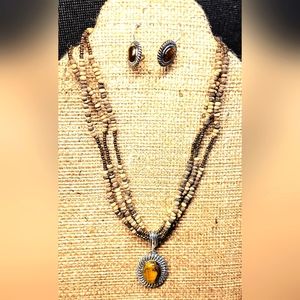 Tigers eye vintage avon earrings and necklace set